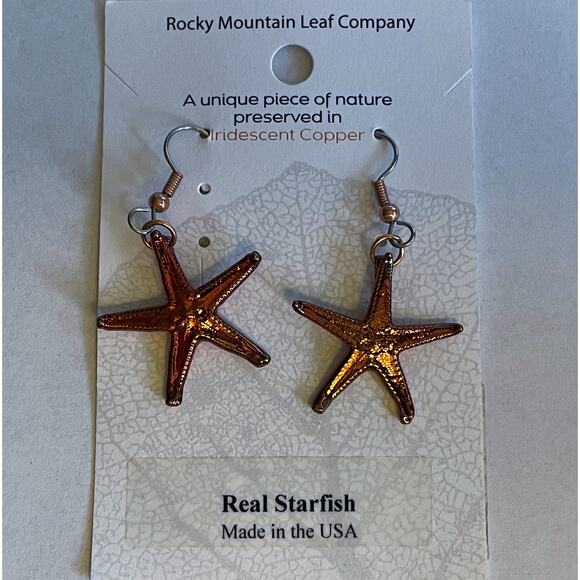 Rocky Mountain Leaf Company Real Starfish Earrings ~ Iridescent Copper Drop NWT - Picture 2 of 4